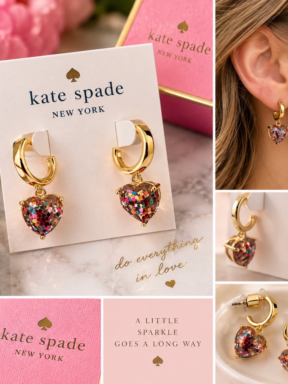 Kate Spade My Love Confetti Heart Huggie Earrings Gold NWT